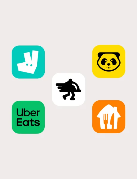 Logos for Just Eat Deliveroo Flipdish Uber Eats and Hungry Panda