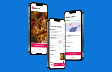 Flipdish mobile ordering with 3 floating phones