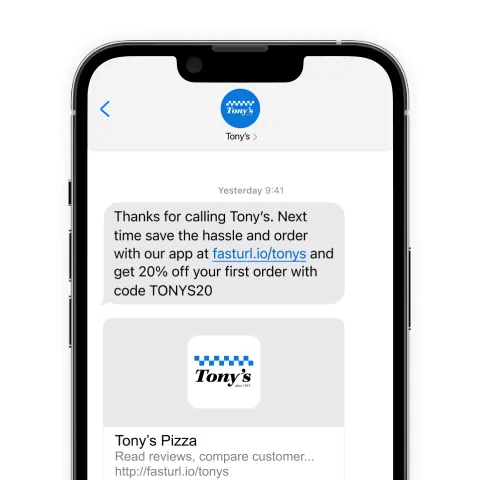 Tonys SMS message to customer