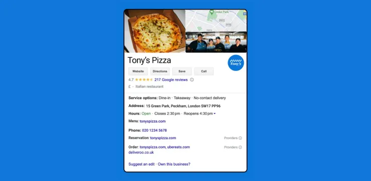 Tonys pizza google profile
