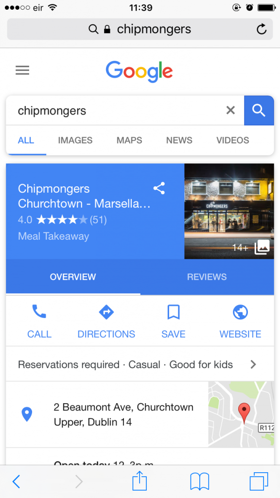 mobile google search my takeaway business