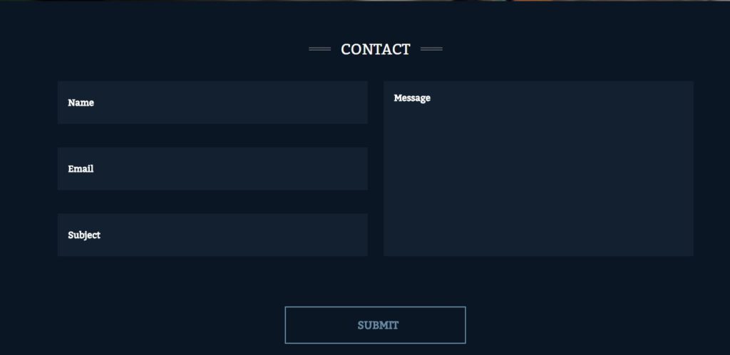 Screen capture of latest online ordering website design contact form