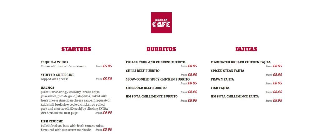 Picture of menu preview for our updated food ordering website design