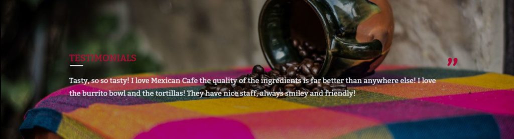 Picture of restaurant testimonials on Flipdish food ordering website
