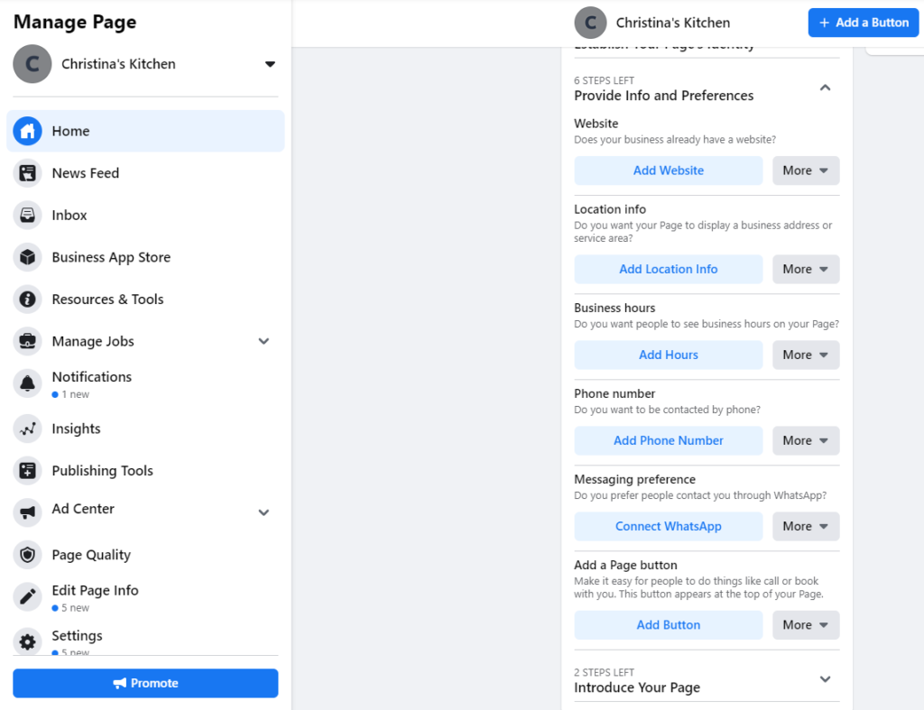 Updating your information on your Facebook page