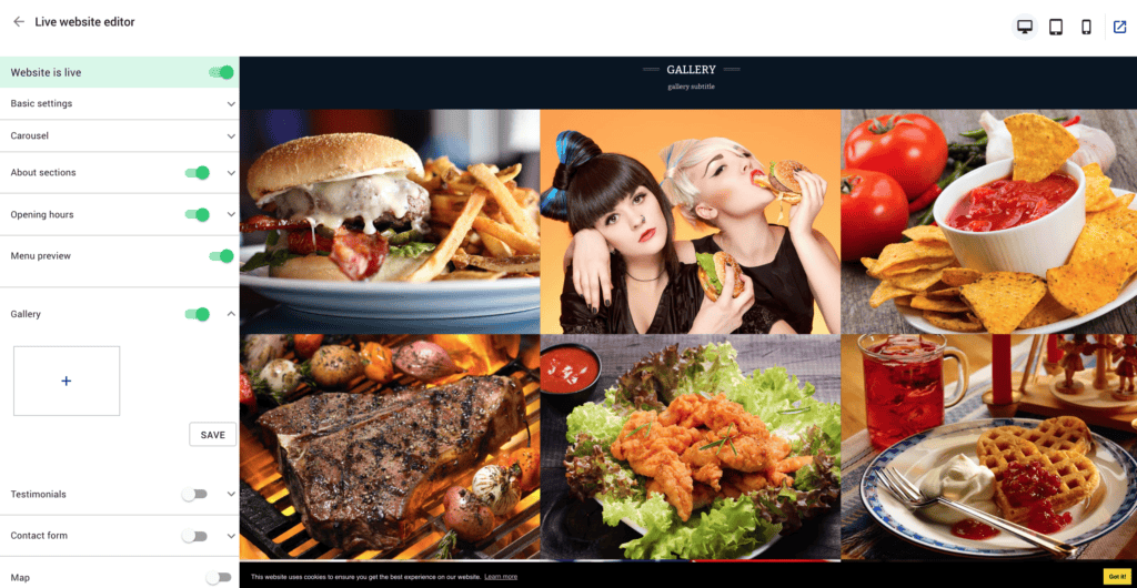 restaurant website builder - photo gallery