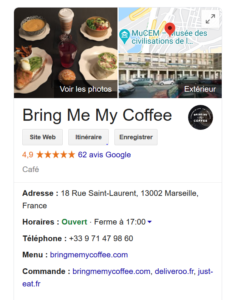 Google my business page d'unclient Flipdish avec son propre système de commande en ligne 