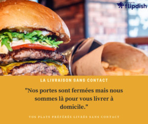 Coivd 19 publication sur la livraison sans contact avec Burger et frites