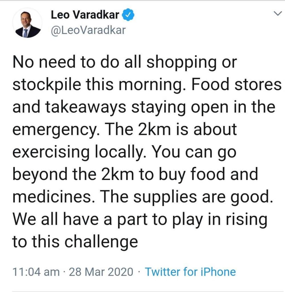 Takeaways and food delivery to stay open,LeoVaradkar