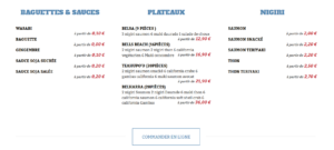 menu sur le site de commande en ligne de Sushiwave propulsés par Flipdish